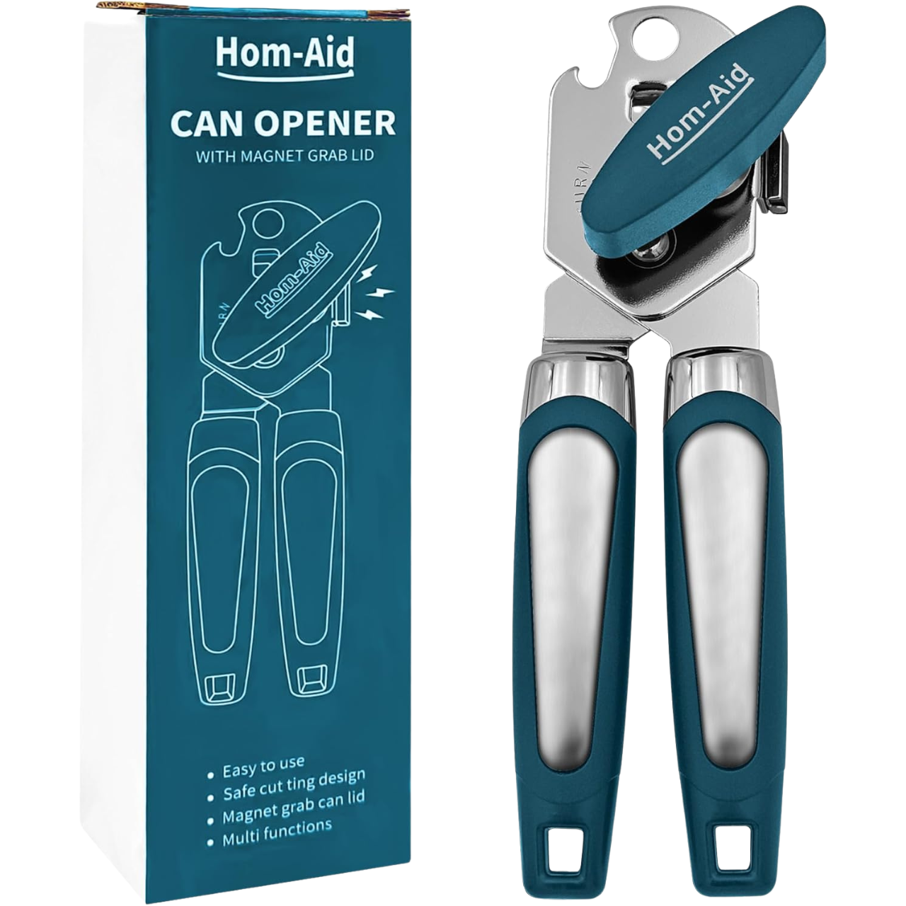 Hom-Aid Manual Can Opener with Magnet: Smooth Edge & Multifunctional