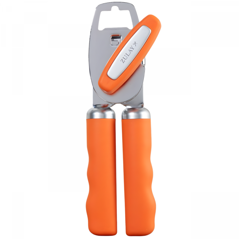 Zulay Kitchen Heavy-Duty Stainless Steel Can Opener w/ Bottle Opener - Soft Grip, Orange