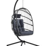 Hanging Egg Chair with Stand – Indoor/Outdoor Wicker Swing Chair with 350lb Capacity