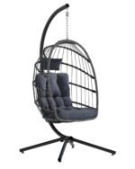Hanging Egg Chair with Stand – Indoor/Outdoor Wicker Swing Chair with 350lb Capacity