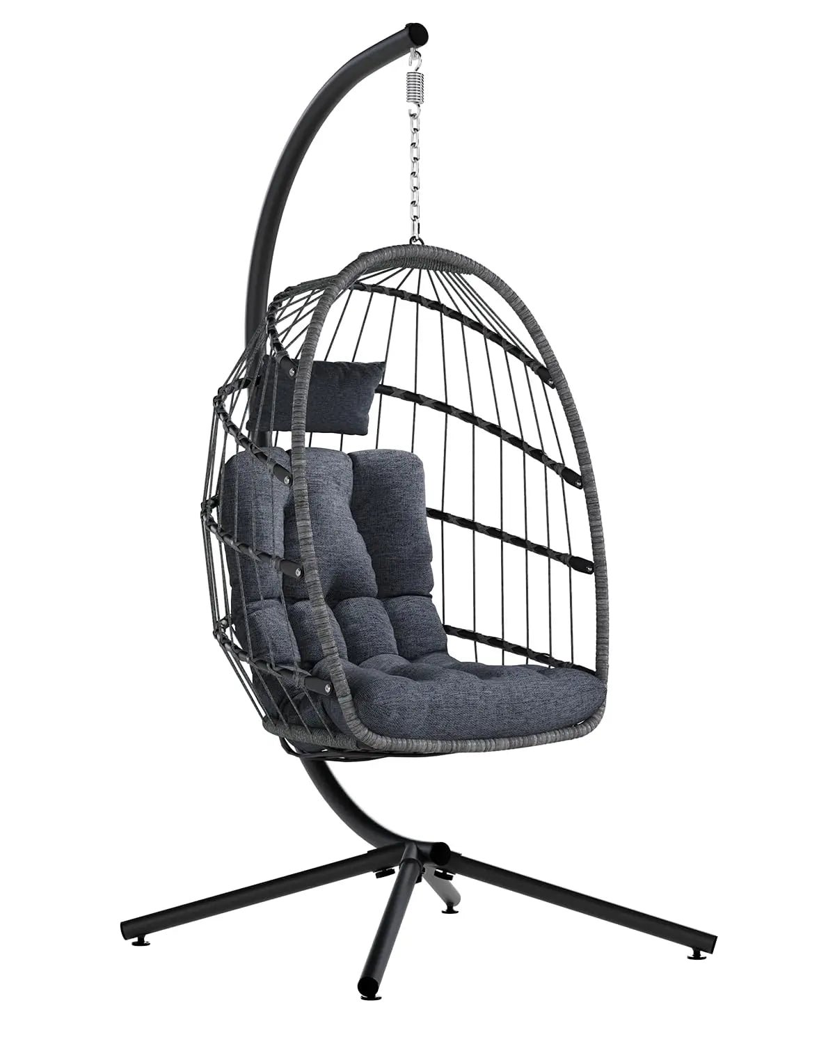 S01b4c875f3504f6bb414c76f80a42a65V Hanging Egg Chair with Stand – Indoor/Outdoor Wicker Swing Chair with 350lb Capacity - Image 1