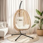 Wicker Hanging Egg Chair with Stand – 350lb Capacity All-Weather Hammock Swing - Image 2