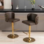Gold Nailhead Velvet Bar Stools Set of 2 – Swivel Adjustable Frosted PU Counter Stools