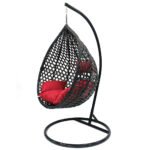 Black Rattan Hanging Egg Chair – Waterproof Outdoor Swing with Heavy-Duty Metal Stand - Image 5