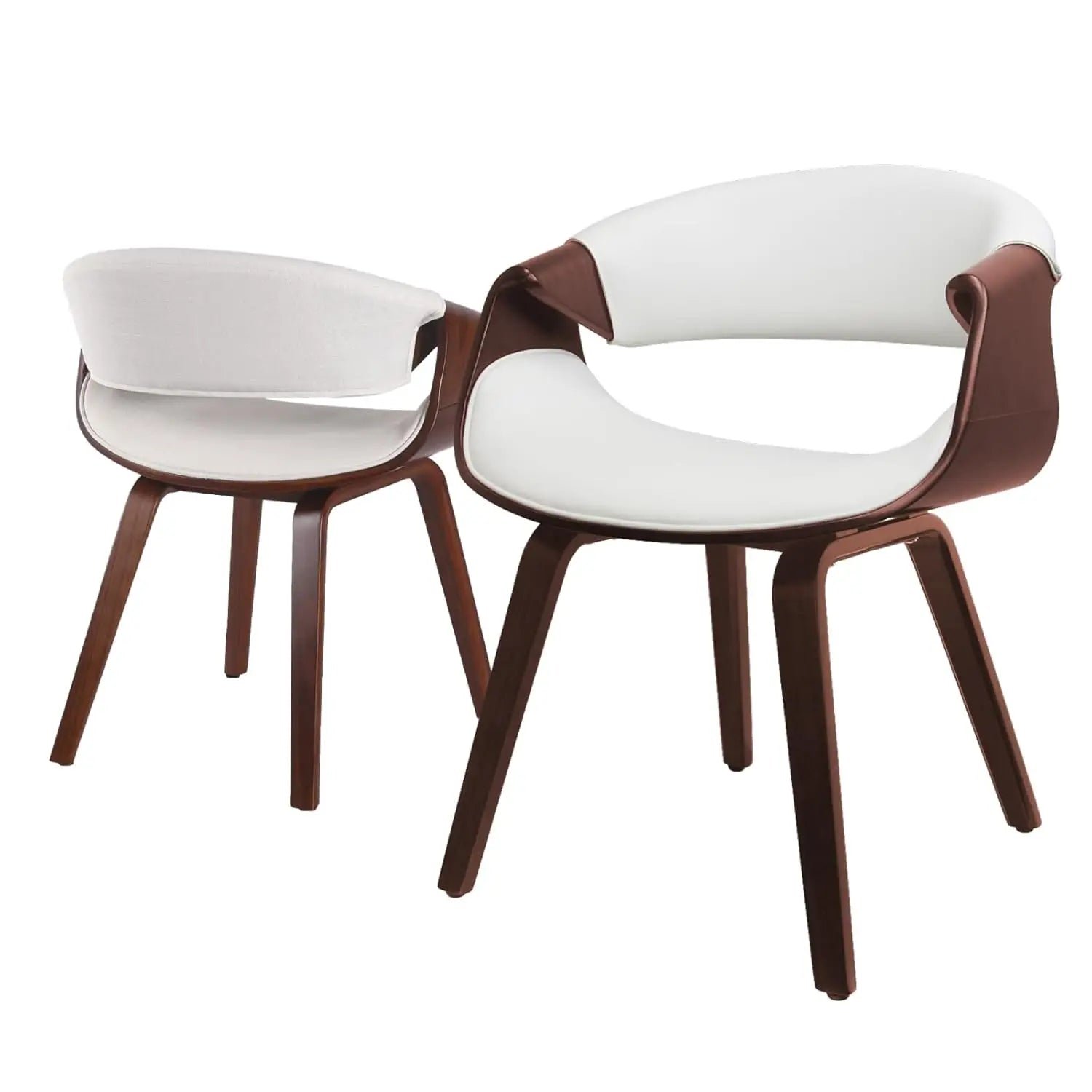 S13c4e21ce36347d38a9a7fc17959e0e6K Mid-Century Modern Bentwood Dining Chairs Set of 2 – Walnut Plywood & White PU Leather Accent Chairs - Image 1