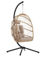 Hanging Egg Chair with Stand – Indoor/Outdoor Wicker Swing Chair with 350lb Capacity - Image 2