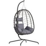 Wicker Hanging Egg Chair with Stand – 350lb Capacity All-Weather Hammock Swing - Image 3