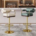 Modern Luxury Fluted Bar Stool – Adjustable Swivel Counter Height Chair with Gold Finish Base