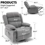 Swivel Rocker Recliner with Heat & Massage – Grey Oversized Single Sofa with USB Charging - Image 8
