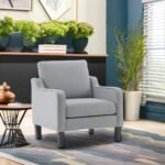 Mid-Century Modern Accent Chair – Light Grey Armchair with Scooped Arms - Image 5