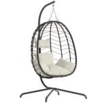 Wicker Hanging Egg Chair with Stand – 350lb Capacity All-Weather Hammock Swing