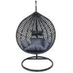 Black Rattan Hanging Egg Chair – Waterproof Outdoor Swing with Heavy-Duty Metal Stand