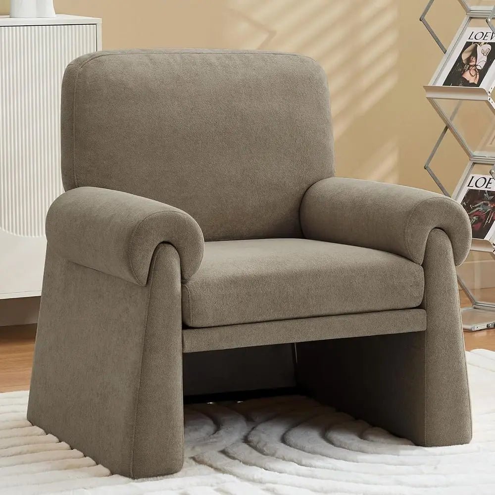 S24c946d3bd0c4a4e9e6bb0111812be4f0 Oversized Chenille Accent Chair – Grey Armchair with 7-Inch Wide Armrests - Image 1