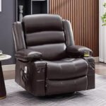 Swivel Rocker Recliner with Heat & Massage – Grey Oversized Single Sofa with USB Charging