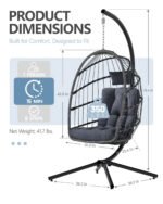 Hanging Egg Chair with Stand – Indoor/Outdoor Wicker Swing Chair with 350lb Capacity - Image 9