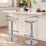 Modern Stainless Steel Swivel Bar Stool – Set of 2 Adjustable Counter Height Chairs