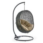Hideaway Outdoor Patio Swing Chair – Gray Mocha Wicker Egg Chair with Stand - Image 2