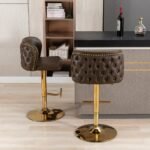 Gold Nailhead Velvet Bar Stools Set of 2 – Swivel Adjustable Frosted PU Counter Stools - Image 3