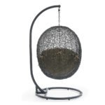 Hideaway Outdoor Patio Swing Chair – Gray Mocha Wicker Egg Chair with Stand - Image 4