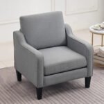 Mid-Century Modern Accent Chair – Light Grey Armchair with Scooped Arms