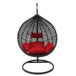Black Rattan Hanging Egg Chair – Waterproof Outdoor Swing with Heavy-Duty Metal Stand - Image 2