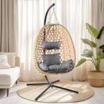 Wicker Hanging Egg Chair with Stand – 350lb Capacity All-Weather Hammock Swing - Image 4
