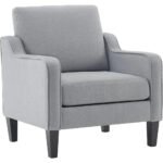 Mid-Century Modern Accent Chair – Light Grey Armchair with Scooped Arms - Image 3