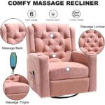 Oversized Swivel Rocker Recliner – Massage & Heat, Wide Seat, Cup Holders – Heavy Duty 330lbs Nursery Chair, Pink Fabric - Image 4