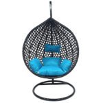 Black Rattan Hanging Egg Chair – Waterproof Outdoor Swing with Heavy-Duty Metal Stand - Image 3