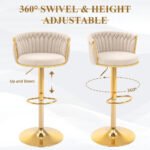 Gold Velvet Bar Stools Set of 2 – Swivel Adjustable Stools with Woven Backrest - Image 5