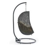 Hideaway Outdoor Patio Swing Chair – Gray Mocha Wicker Egg Chair with Stand - Image 3