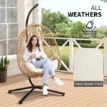 Wicker Hanging Egg Chair with Stand – 350lb Capacity All-Weather Hammock Swing - Image 8