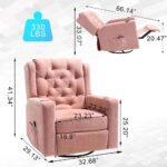 Oversized Swivel Rocker Recliner – Massage & Heat, Wide Seat, Cup Holders – Heavy Duty 330lbs Nursery Chair, Pink Fabric - Image 2