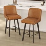 Modern Swivel Bar Stools Set of 2 – 26" Counter Height Upholstered Chairs with Widened Metal Legs - Image 7