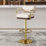 Modern Luxury Fluted Bar Stool – Adjustable Swivel Counter Height Chair with Gold Finish Base - Image 2