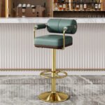 Modern Luxury Fluted Bar Stool – Adjustable Swivel Counter Height Chair with Gold Finish Base - Image 3