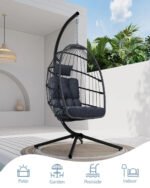 Hanging Egg Chair with Stand – Indoor/Outdoor Wicker Swing Chair with 350lb Capacity - Image 10