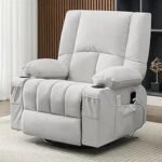 Swivel Rocker Recliner with Heat & Massage – Grey Oversized Single Sofa with USB Charging - Image 4