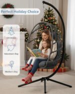Hanging Egg Chair with Stand – Indoor/Outdoor Wicker Swing Chair with 350lb Capacity - Image 8