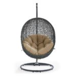 Hideaway Outdoor Patio Swing Chair – Gray Mocha Wicker Egg Chair with Stand - Image 5