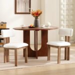 Mid-Century Modern Sherpa Dining Chairs Set of 2 – Open Back Accent Chairs with Distressed Wood Legs - Image 2