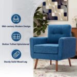 Mid-Century Modern Accent Chair – Blue Button-Tufted Linen Armchair - Image 3