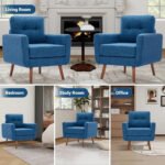 Mid-Century Modern Accent Chair – Blue Button-Tufted Linen Armchair - Image 5