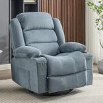 Swivel Rocker Recliner with Heat & Massage – Grey Oversized Single Sofa with USB Charging - Image 5