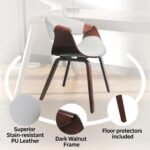 Mid-Century Modern Bentwood Dining Chairs Set of 2 – Walnut Plywood & White PU Leather Accent Chairs - Image 5