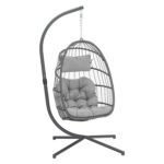 Folding Hanging Egg Chair with Stand – Portable Wicker Swing for Indoor & Outdoor