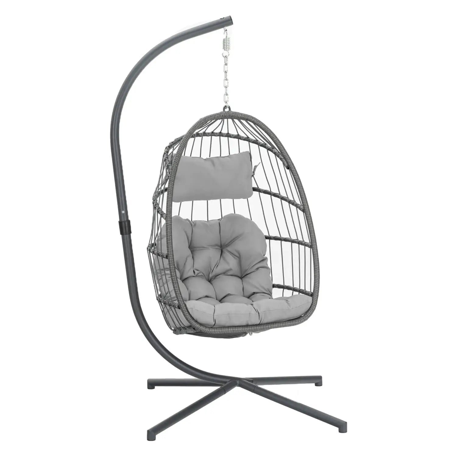 Scef74e9432af4b90844540973ad8aadai Folding Hanging Egg Chair with Stand – Portable Wicker Swing for Indoor & Outdoor - Image 1
