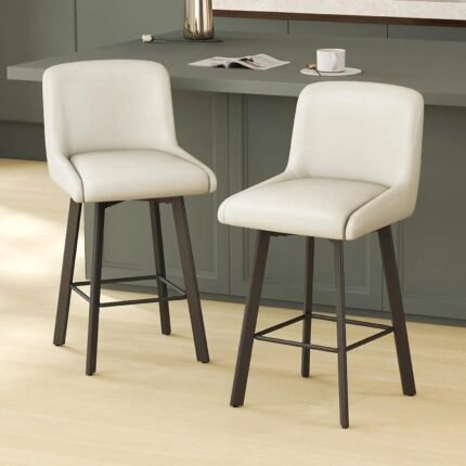 Modern Swivel Bar Stools Set of 2 – 26" Counter Height Upholstered Chairs with Widened Metal Legs
