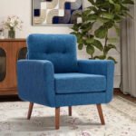 Mid-Century Modern Accent Chair – Blue Button-Tufted Linen Armchair