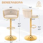 Gold Velvet Bar Stools Set of 2 – Swivel Adjustable Stools with Woven Backrest - Image 3